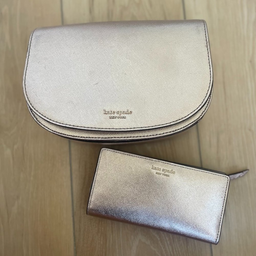 Kate Spade Gold Metallic purse with matching wallet